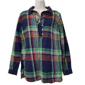 Talbots Women's Plaid Popover Top - Blue & Green - Size Small